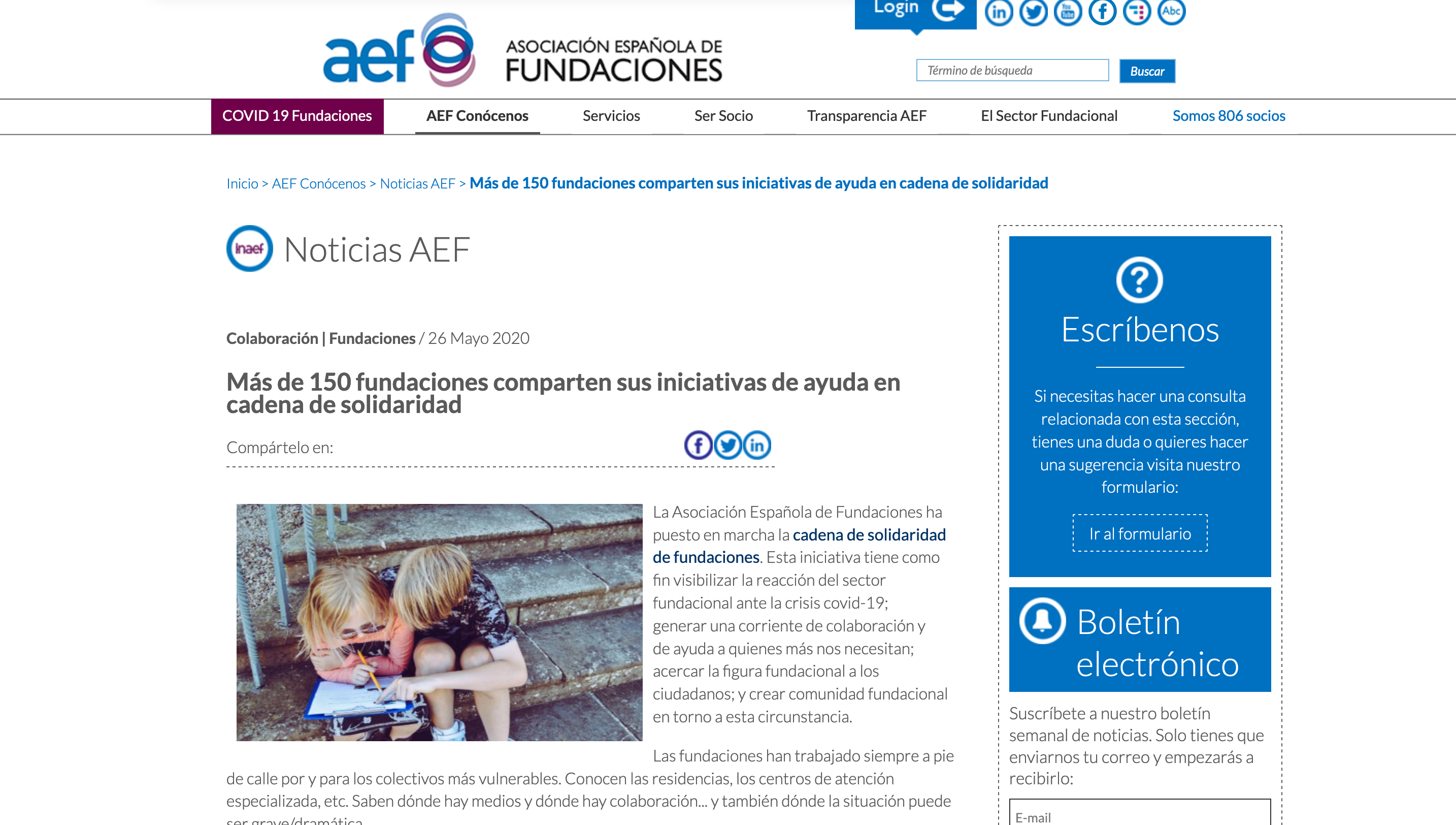 Fundación ARS y AIS se adhieren a la Cadena de Solidaridad de la AEF