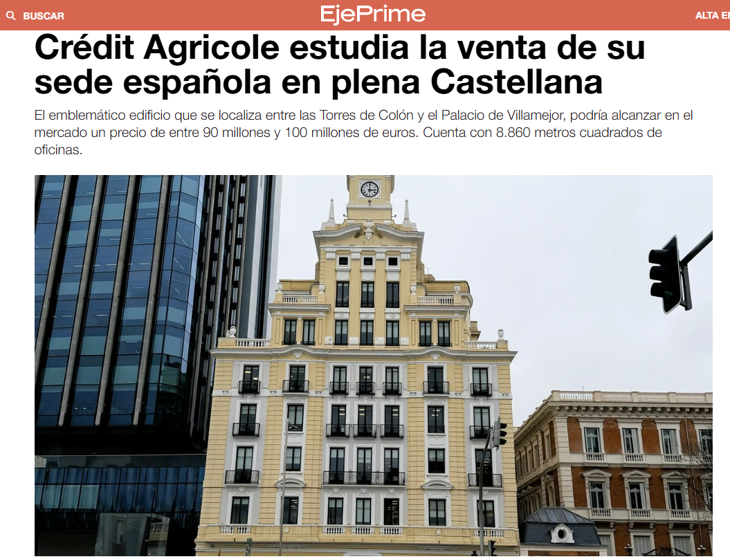 Edificio de Crédit Agricole en el paseo de la Castellana de Madrid.