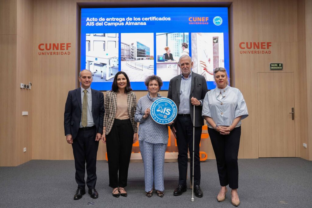 Group of representatives at the presentation of the AIS plaque to CUNEF